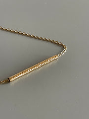 Single Hammered Tube Bar Necklace In Gold