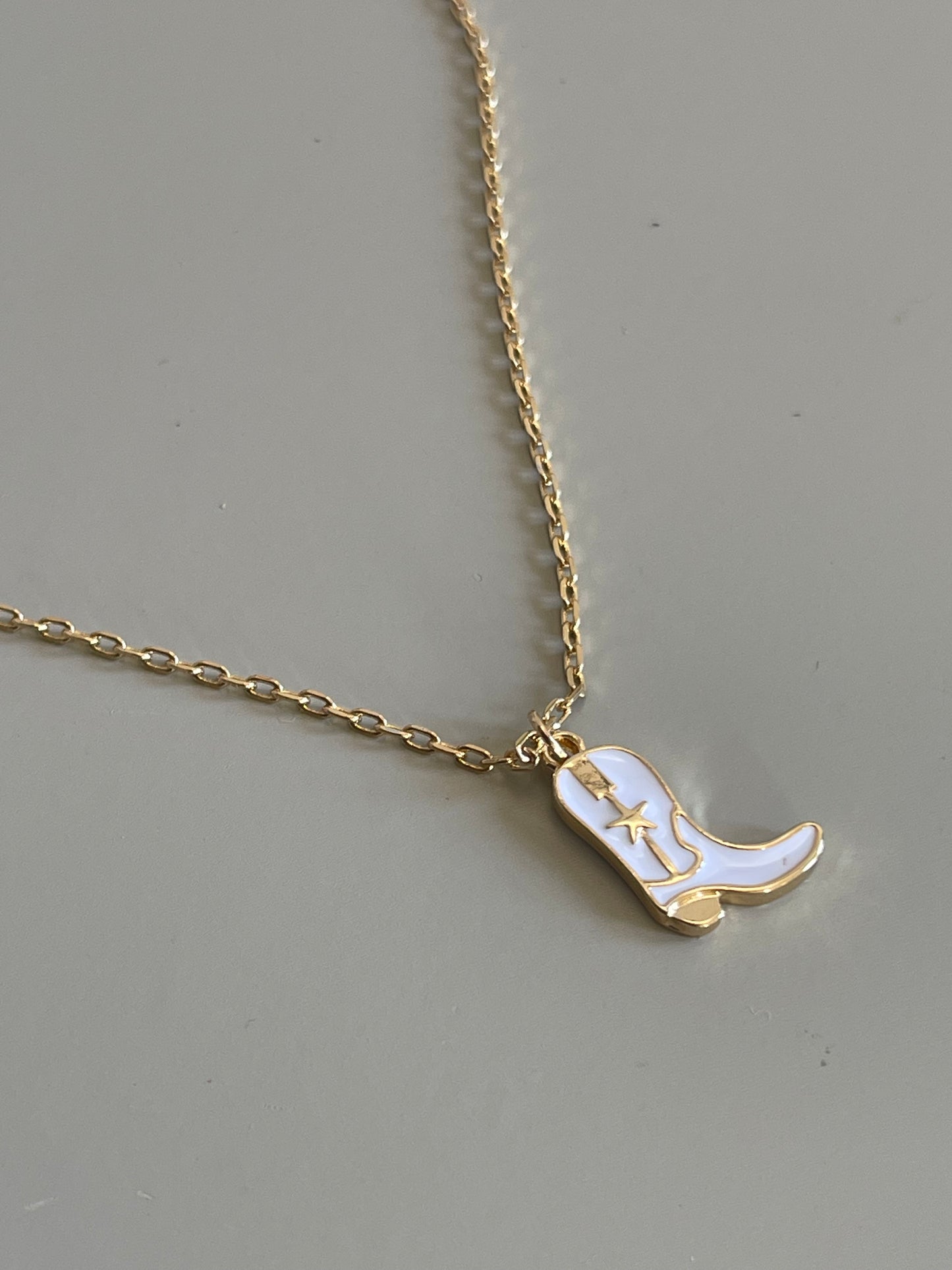 Cowboy Boot Charm Necklace In White