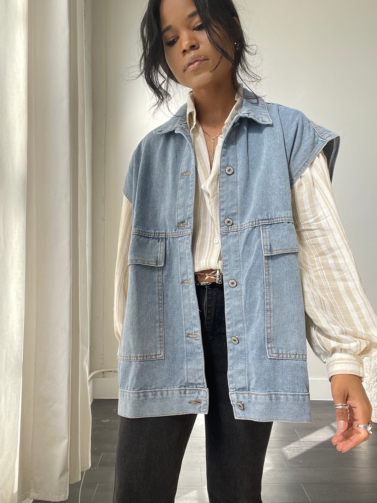 Jamie Oversized Denim Jacket Vest In Blue