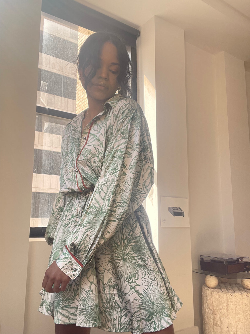 Deni Forest Half Button Down Dress In Green