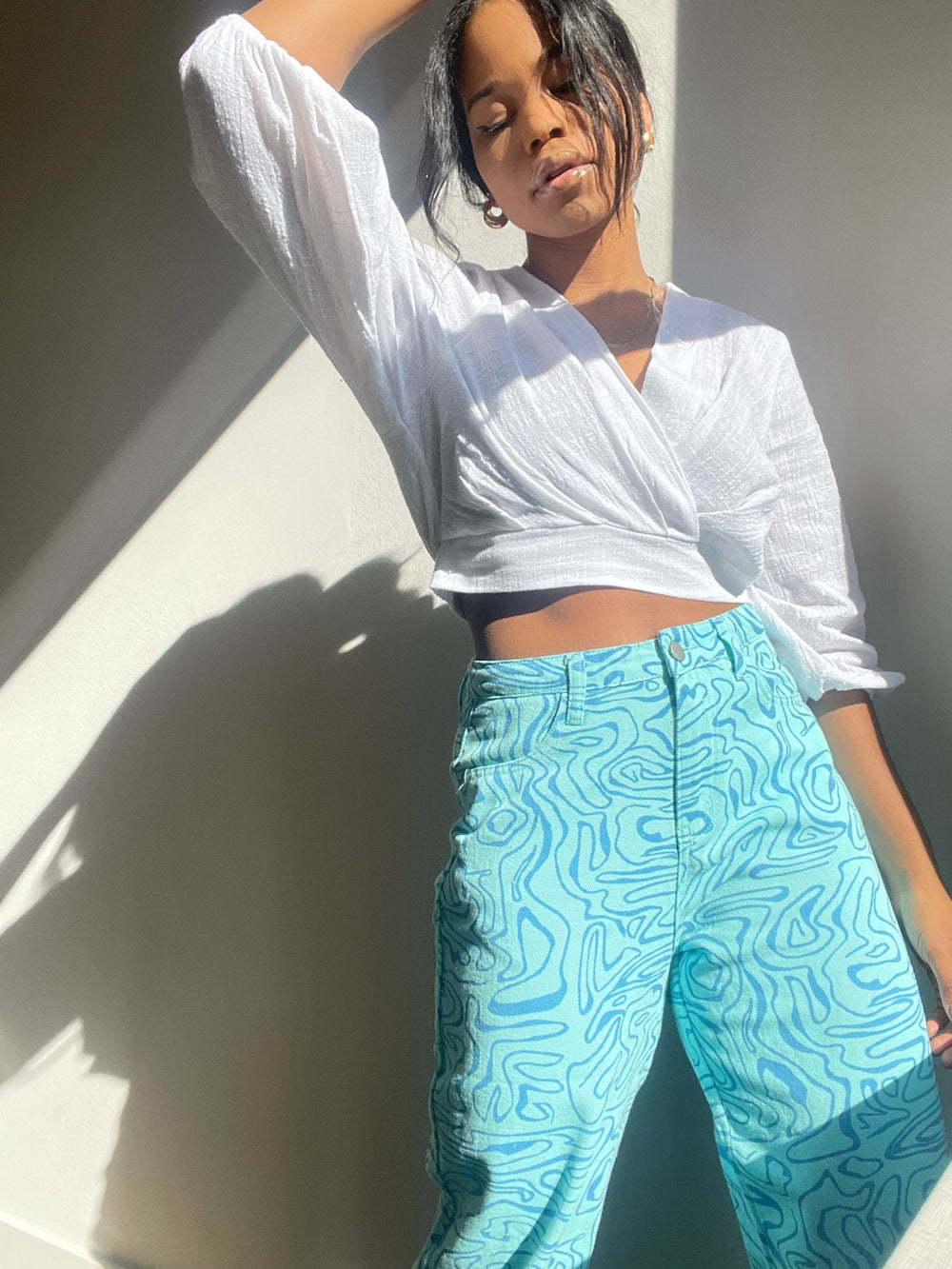 Diana Wrap Front Puff Sleeve Crop Top In White