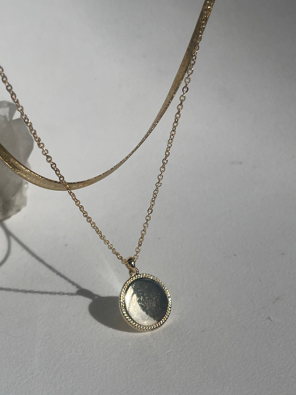 Layered Snake & Disc Drop Necklace In Gold