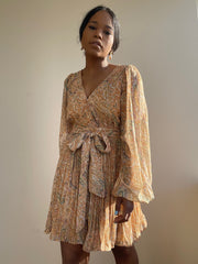 Ginger Pleated Party Dress In Mustard