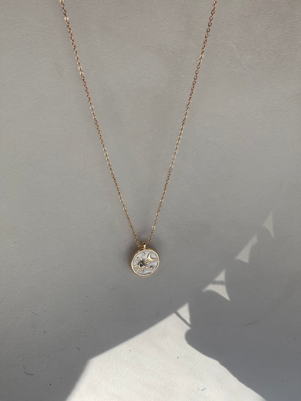 Sun Star & Moon Charm Necklace In White