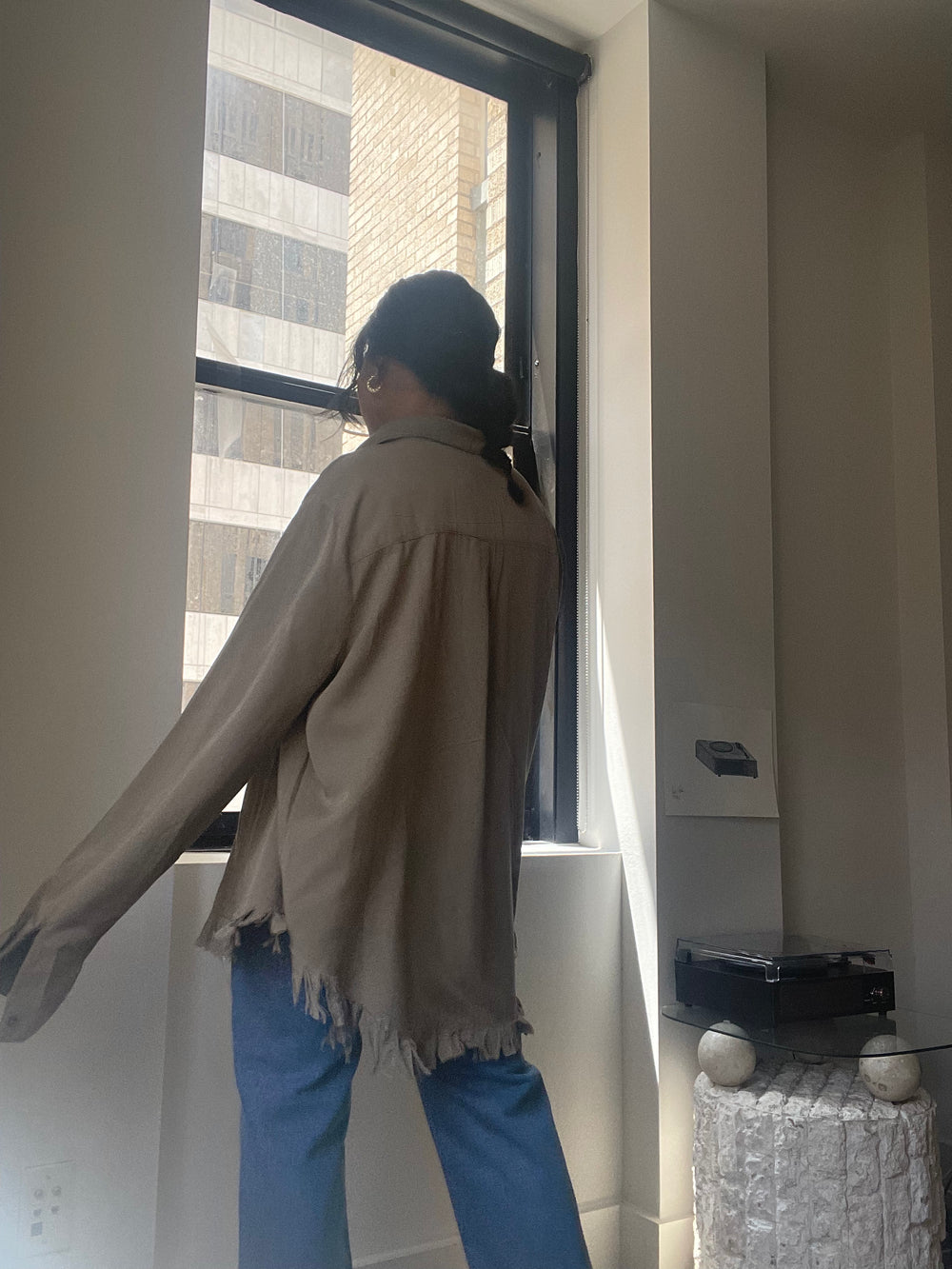 Jules Western Fringe Button Down In Olive