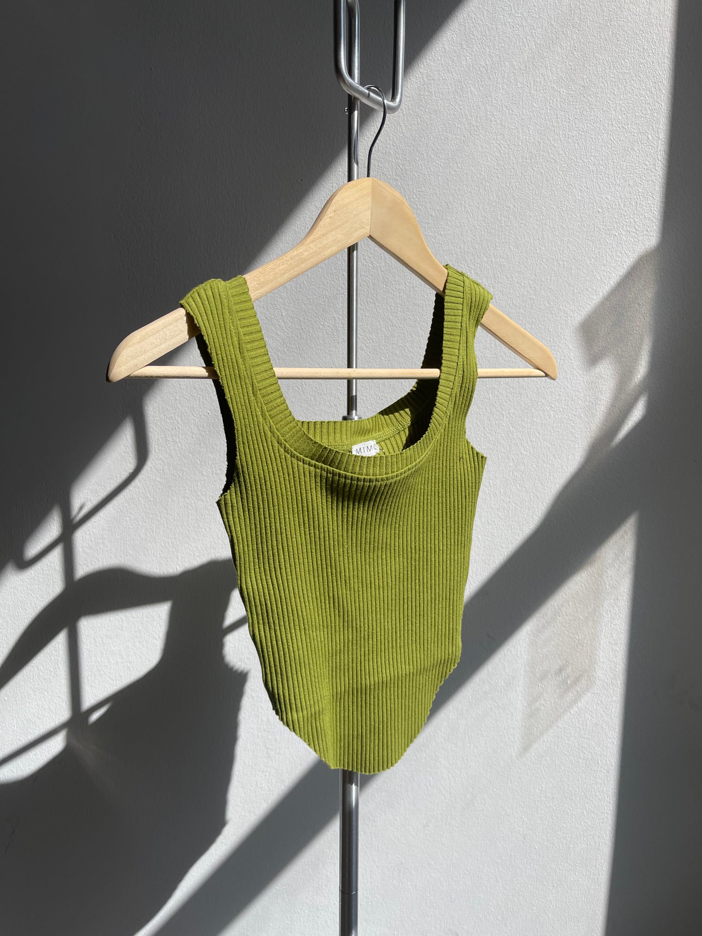 Cora Corset Style Ribbed Tank Top In Apple Green