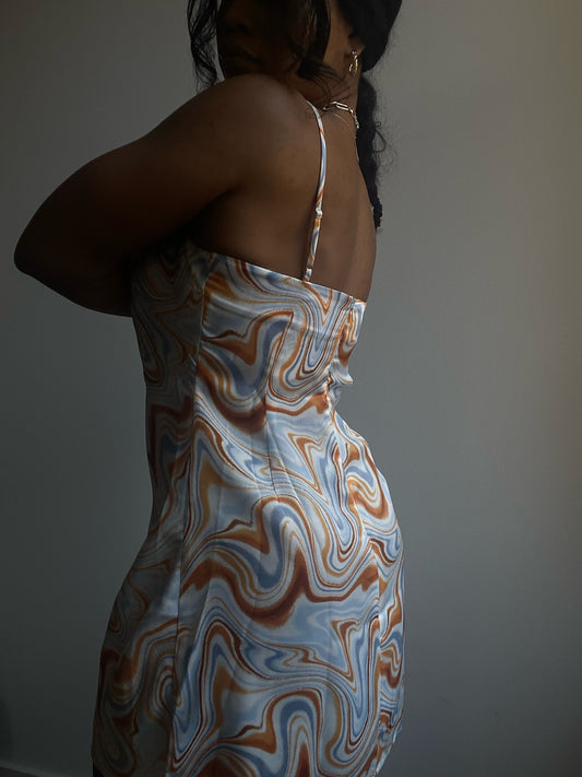 Palestine Swirl Cowl Neck Slip Dress In Blue Tangerine