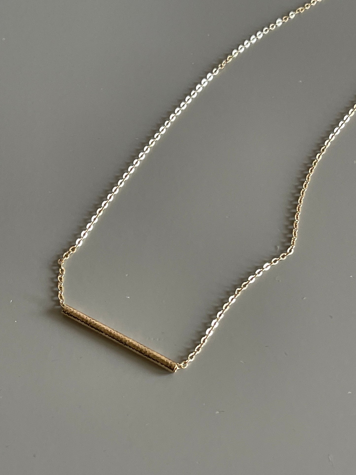 Single Hammered Tube Bar Necklace In Gold