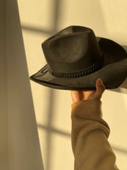 Carla Woven Belt Cowboy Hat In Black
