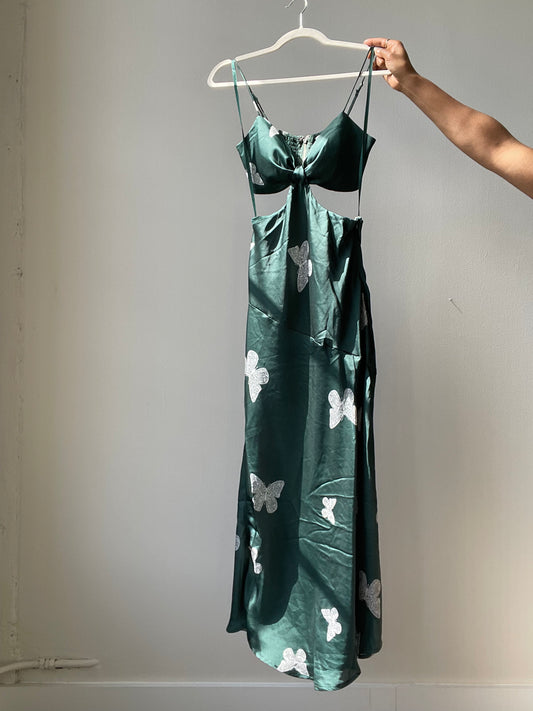 Bella Cut-Out Butterfly Maxi Dress In Forest Green
