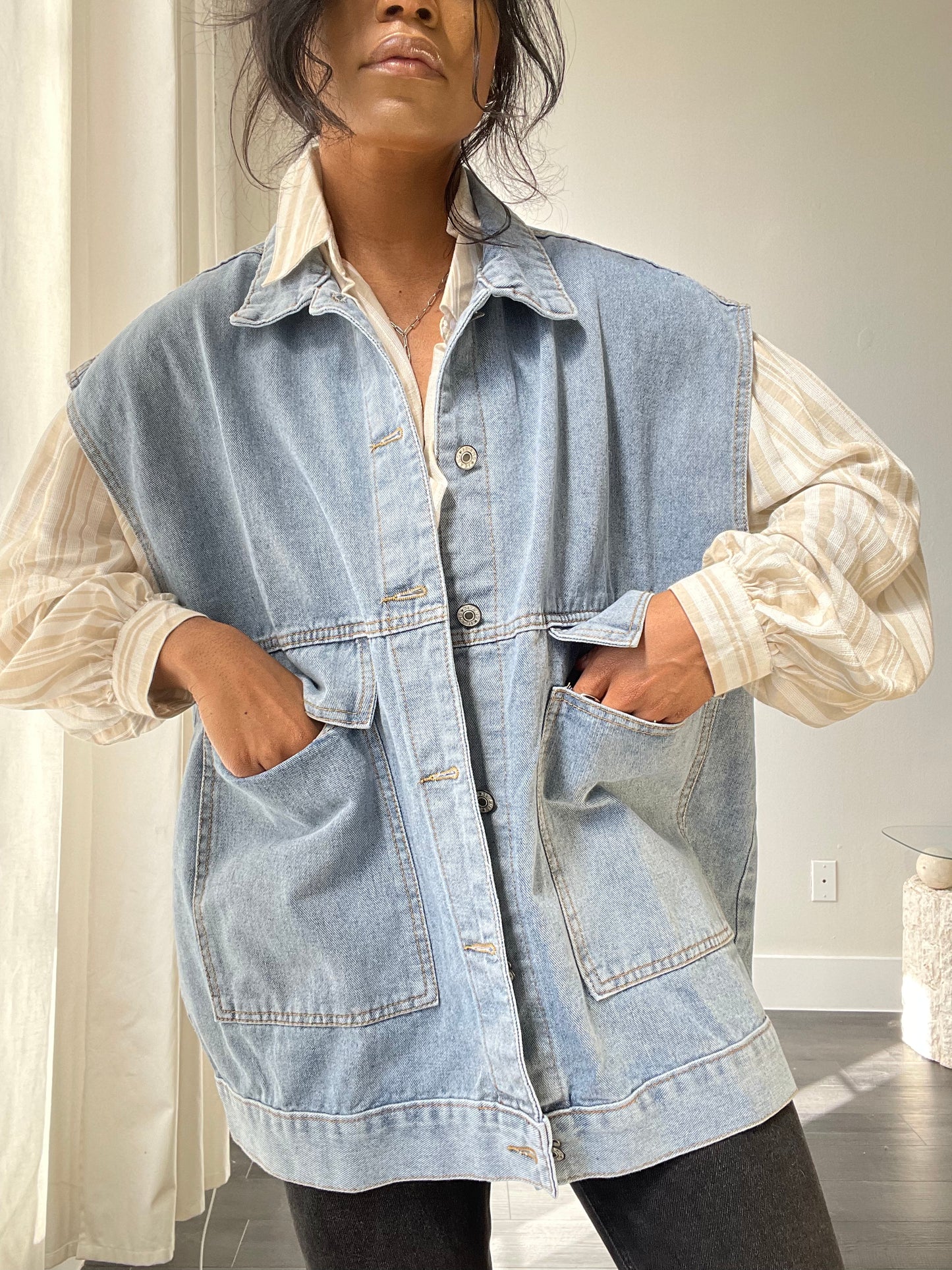 Jamie Oversized Denim Jacket Vest In Blue