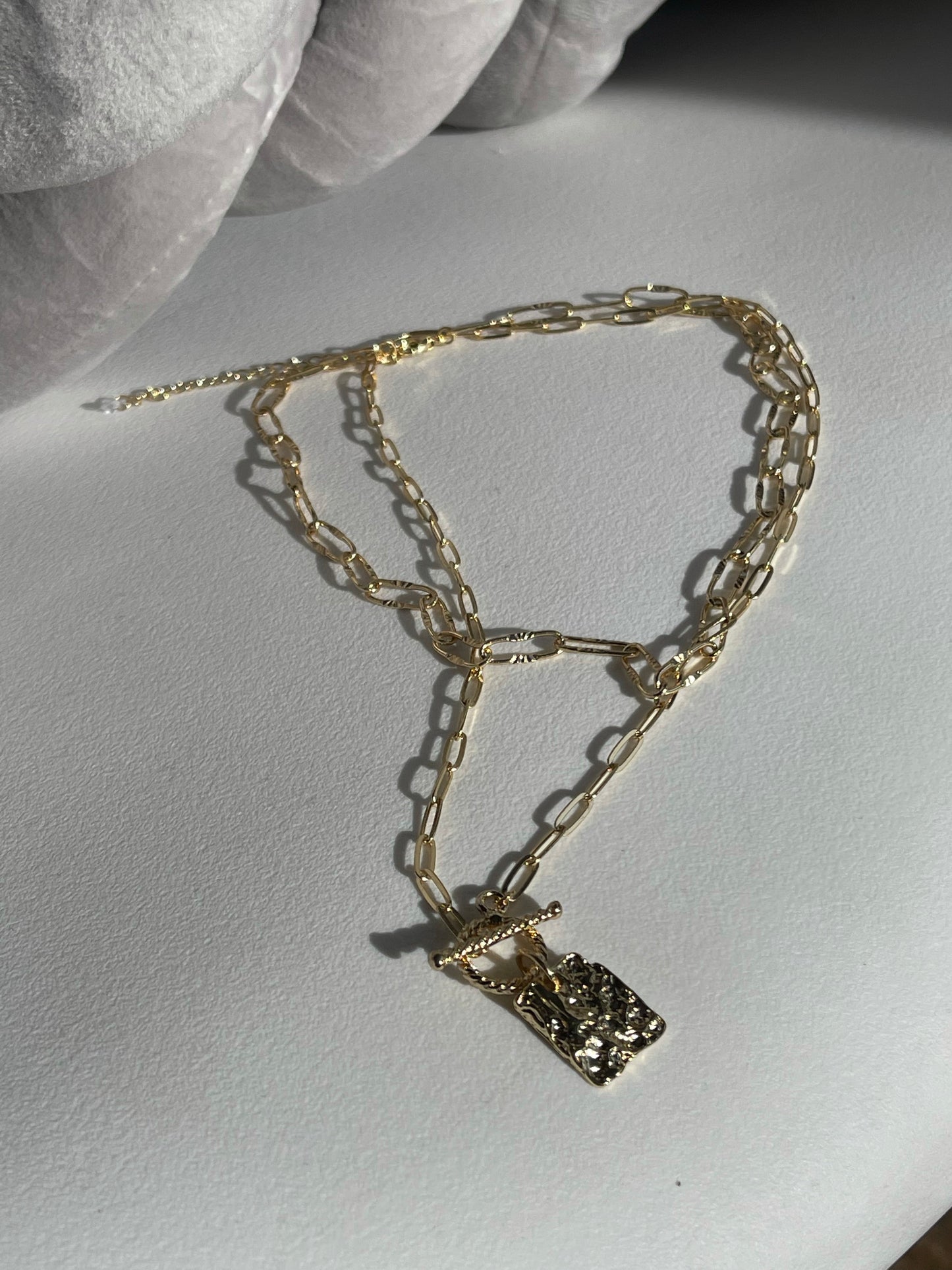 Organic Plate ￼Charm Double Link Chain Toggle Necklace In Gold