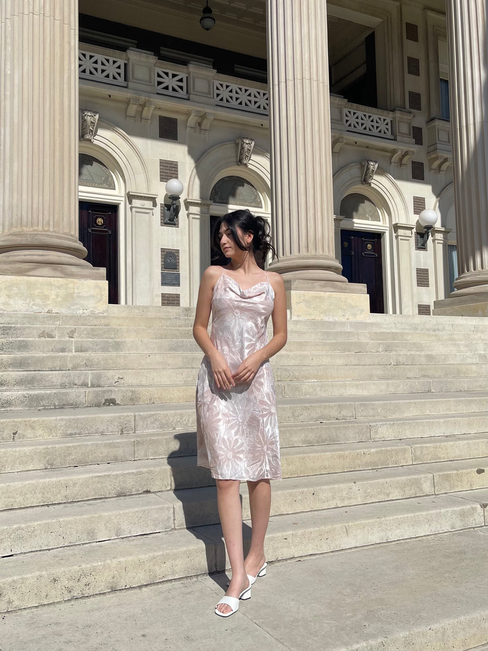 Sunset Flower Midi Dress In Ivory Taupe