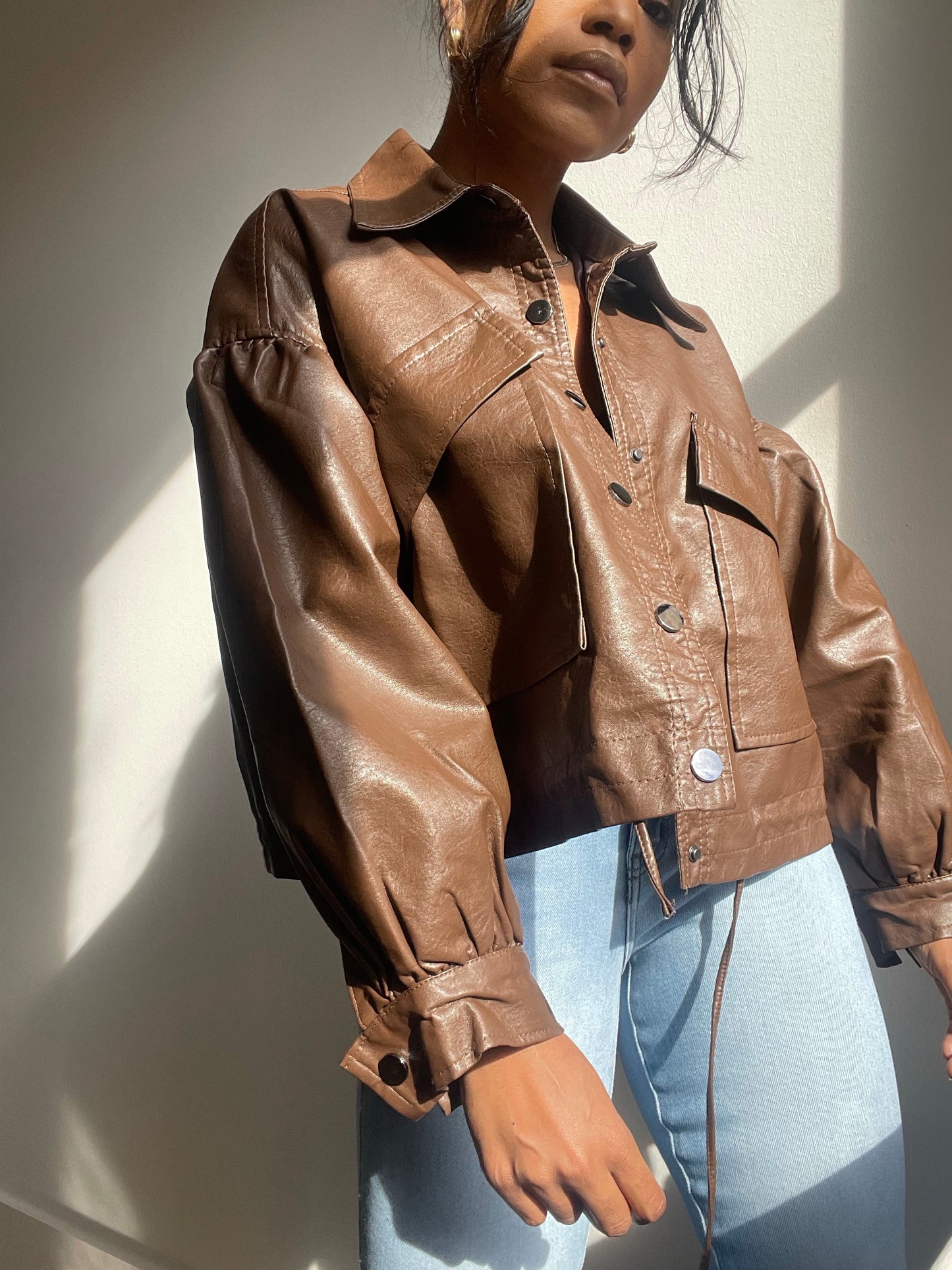 Beverly Vegan Leather Dolman Sleeve Jacket In Brown