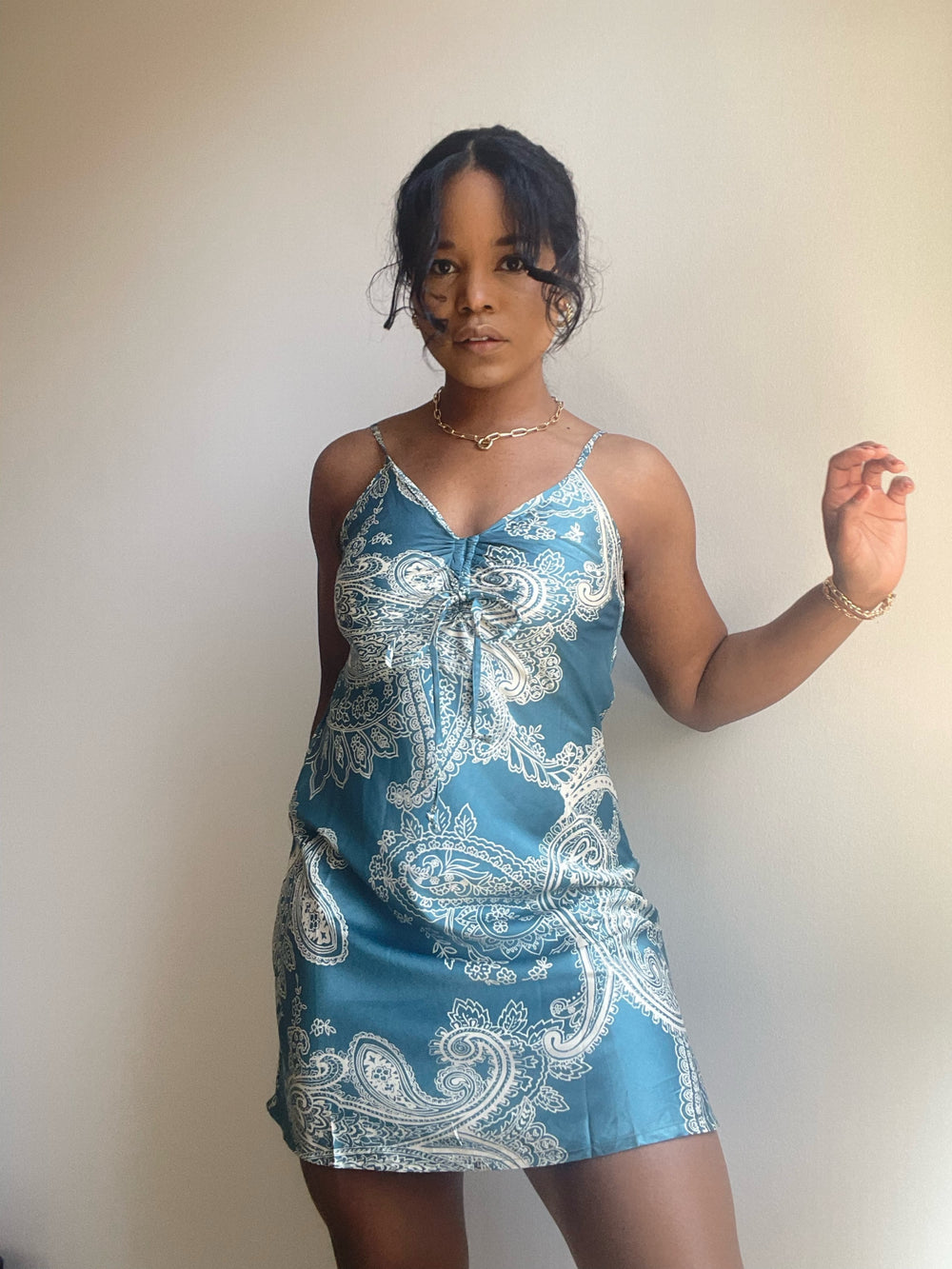 Rara Mini Slip Dress In Deep Teal