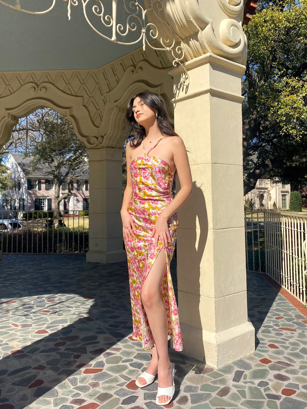 Alma Halter Slit Maxi Dress In Pink Lemonade