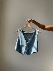 Jamna Cotton Western Button Front Vest In Light Denim