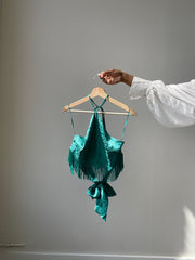 Margaret Fringe Halter Top In Kelly Green