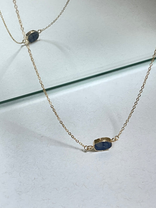 Organic Gold Rim Stone Charm Necklace In Blue