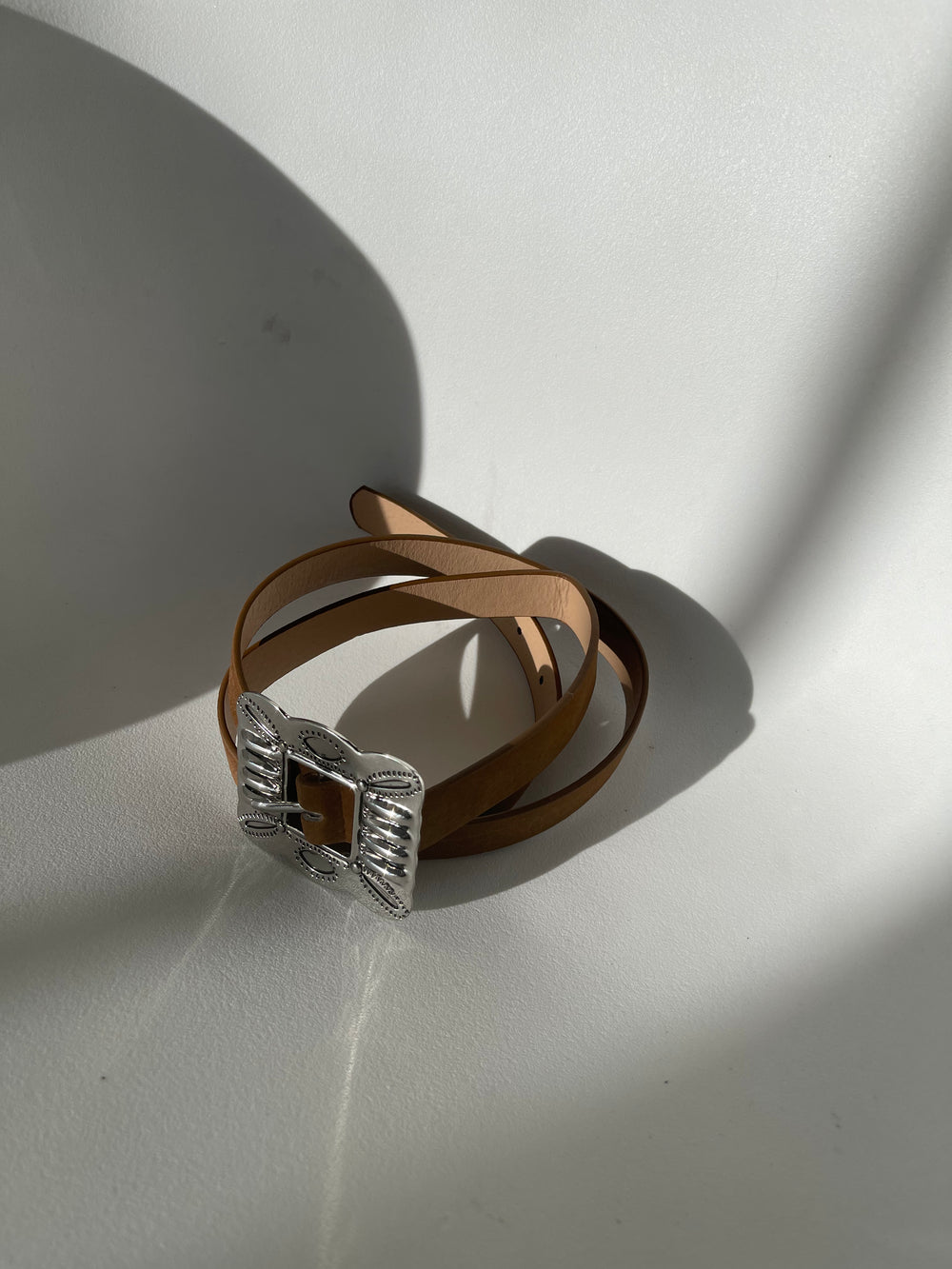 Danny Western Velvet Square Buckle Belt In Brown Silver