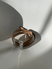 Danny Western Velvet Square Buckle Belt In Brown Silver