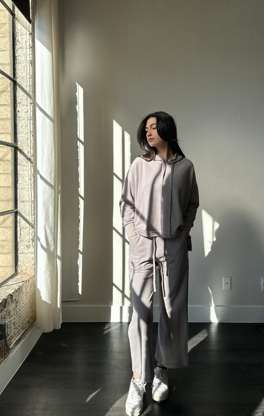 Lily Hoodie & Wide Leg Pant Set In Ash