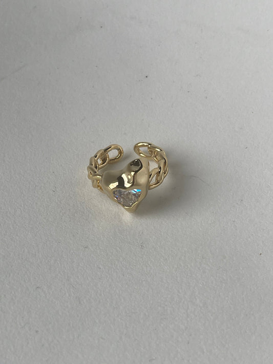 Charlie Organic Heart Charm Chain Ring In Gold