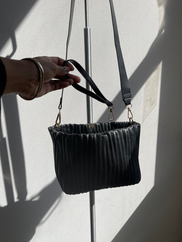 Laura Pleated Vegan Leather Bag In Black