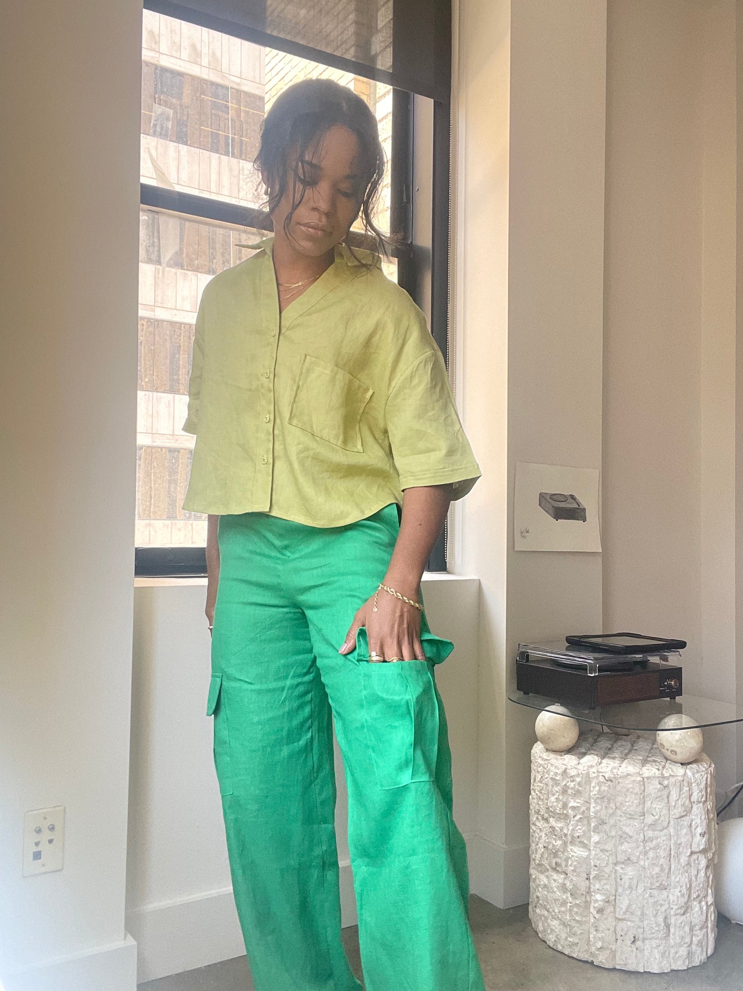 Myla Linen Cargo Pant In Kelly Green