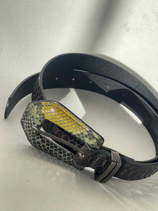 Luna Snake Skin Statement Belt In Olive