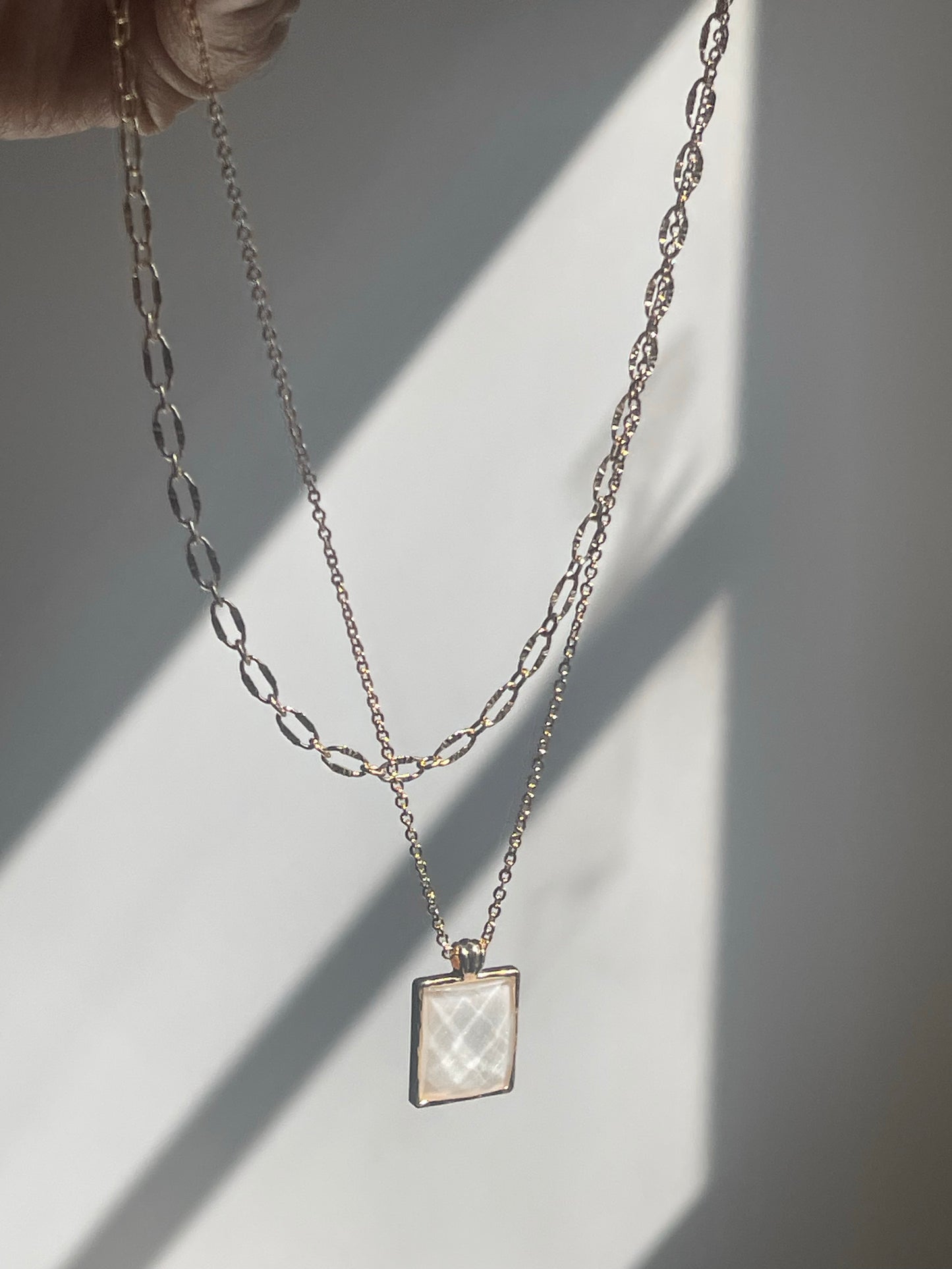 Diane Square Drop Layered Necklace In Cream & Gold