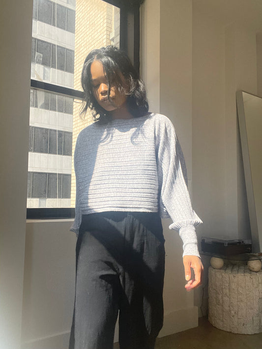 Candice Batwing Ribbed Cropped Top In Confetti Grey