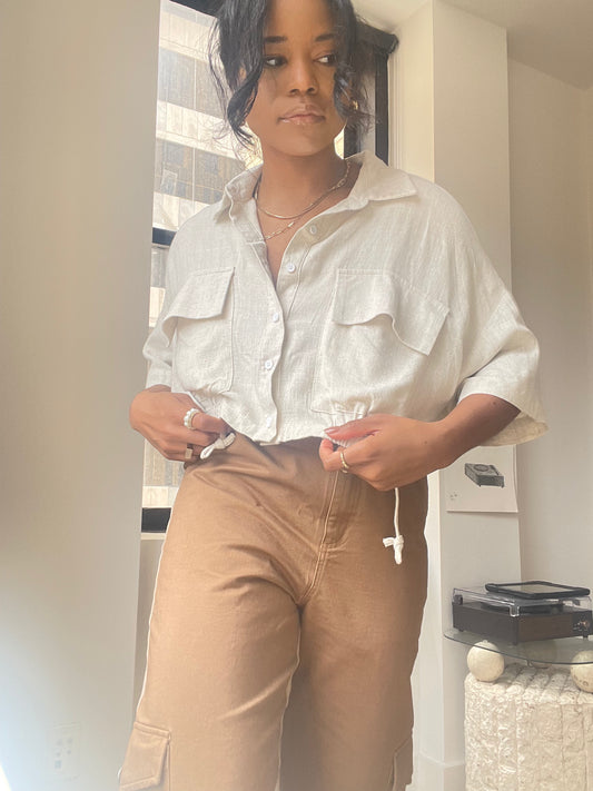 Katin Cotton Crop Button Down Top In Natural