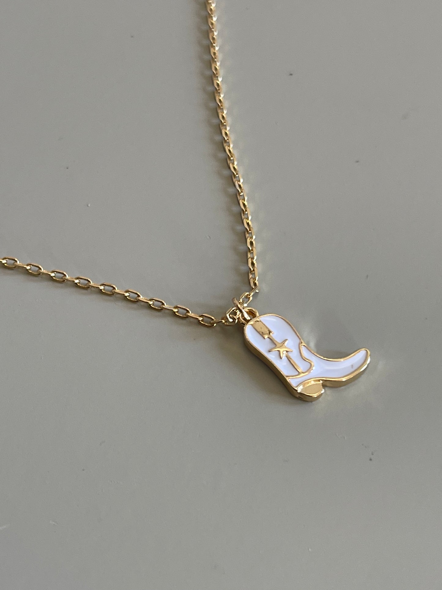 Cowboy Boot Charm Necklace In White