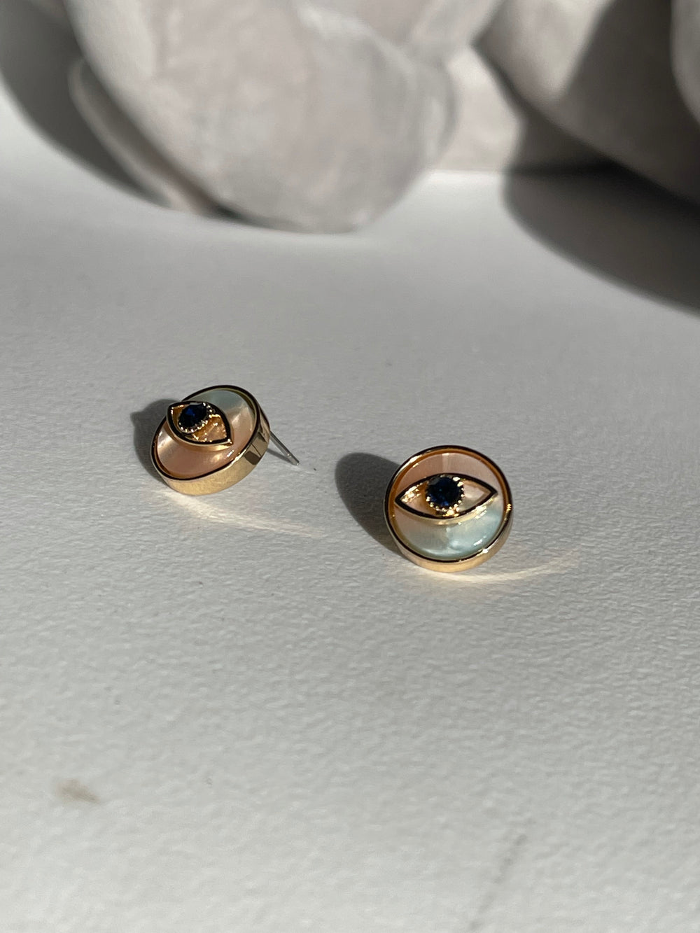 Dazed & Evil Eye Charm Stud Earring In Peach Blue
