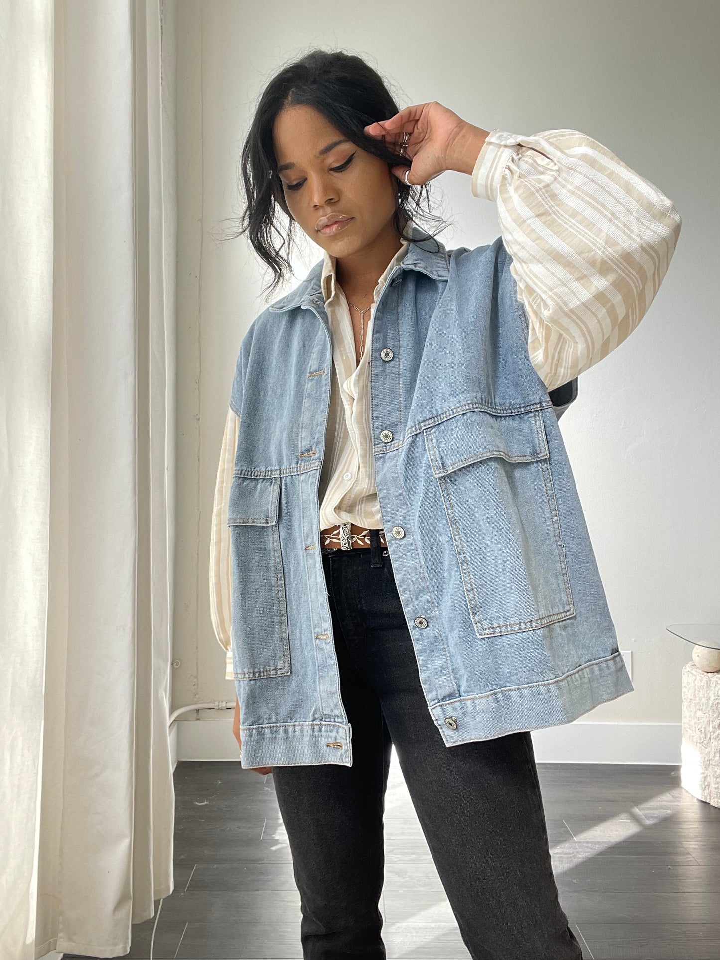 Jamie Oversized Denim Jacket Vest In Blue