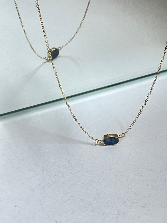 Organic Gold Rim Stone Charm Necklace In Blue