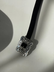 Danny Western Velvet Square Bucket Belt In Black Silver