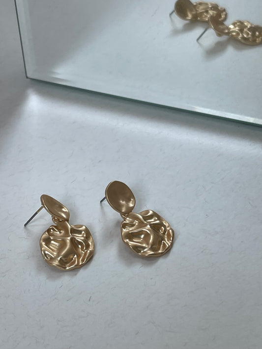 Carly Organic Ocean Floor Double Disk Drop Earring In Matte Gold