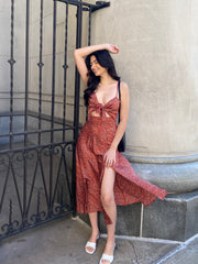 Claudia Open Front High Slit Midi Dress In Ruby