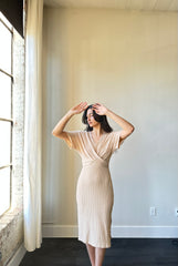 Rachel Twist Rib Front Cross Midi Dress In Taupe