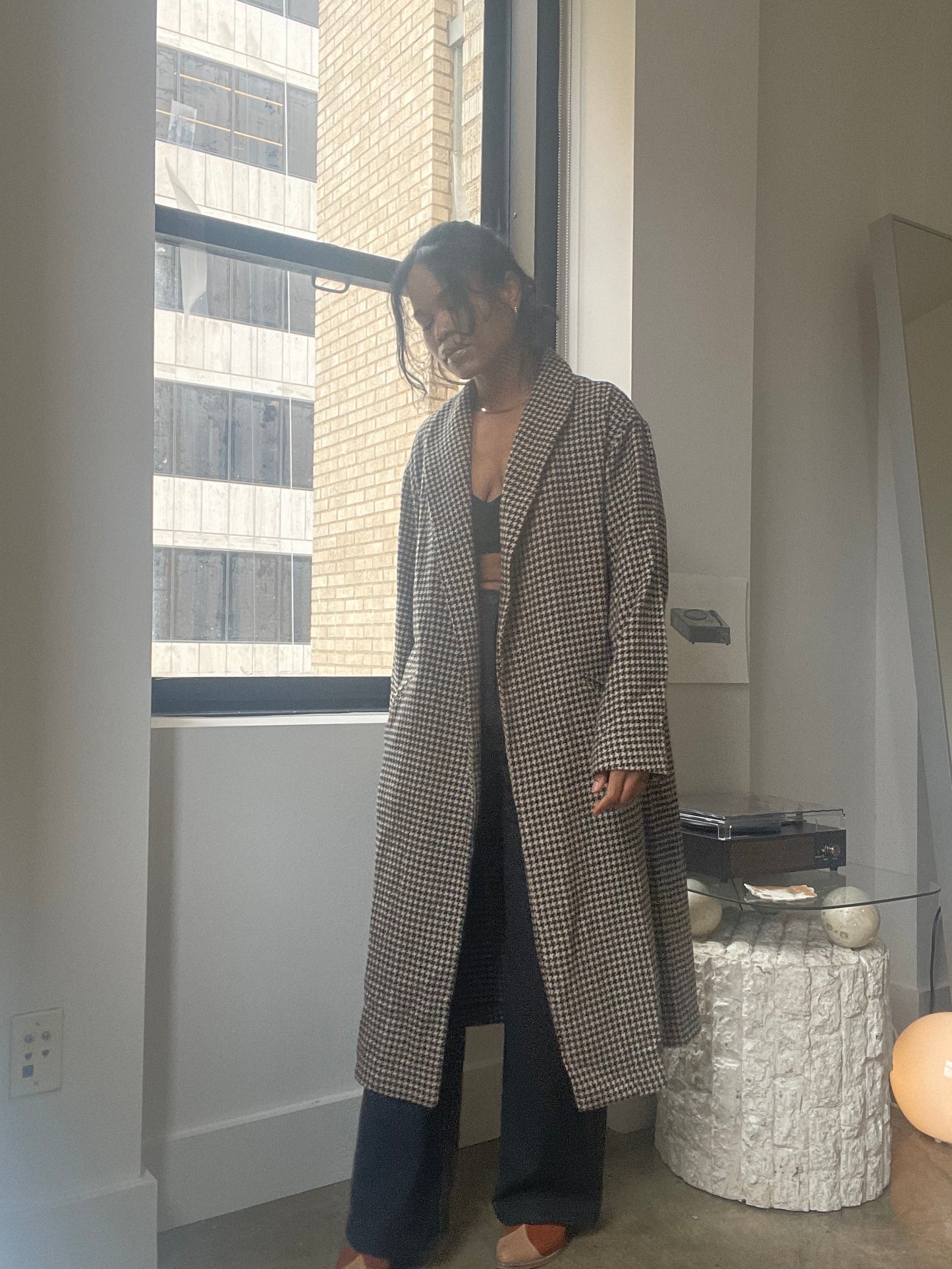Kerry Houndstooth Knit Maxi Outer Coat