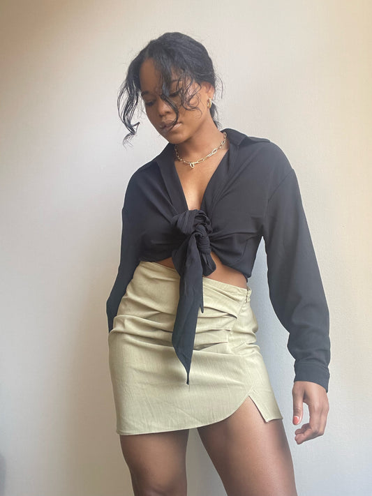 Windy Rouged Front Mini Skirt In Olive