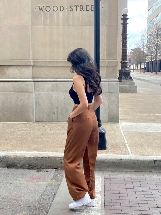 Connie High Waist Wide Leg Pants In Brown