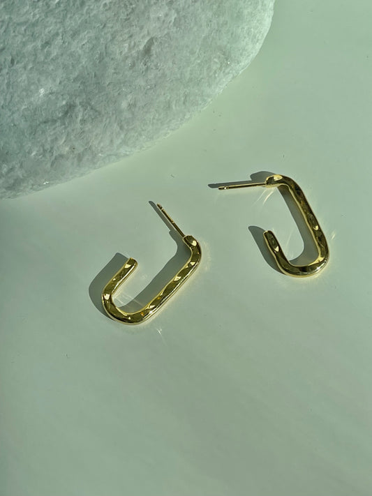 Hammered 14K Gold Dipped Hook Hoop Earring