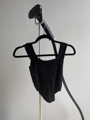 Cora Corset Style Ribbed Tank Top In Black
