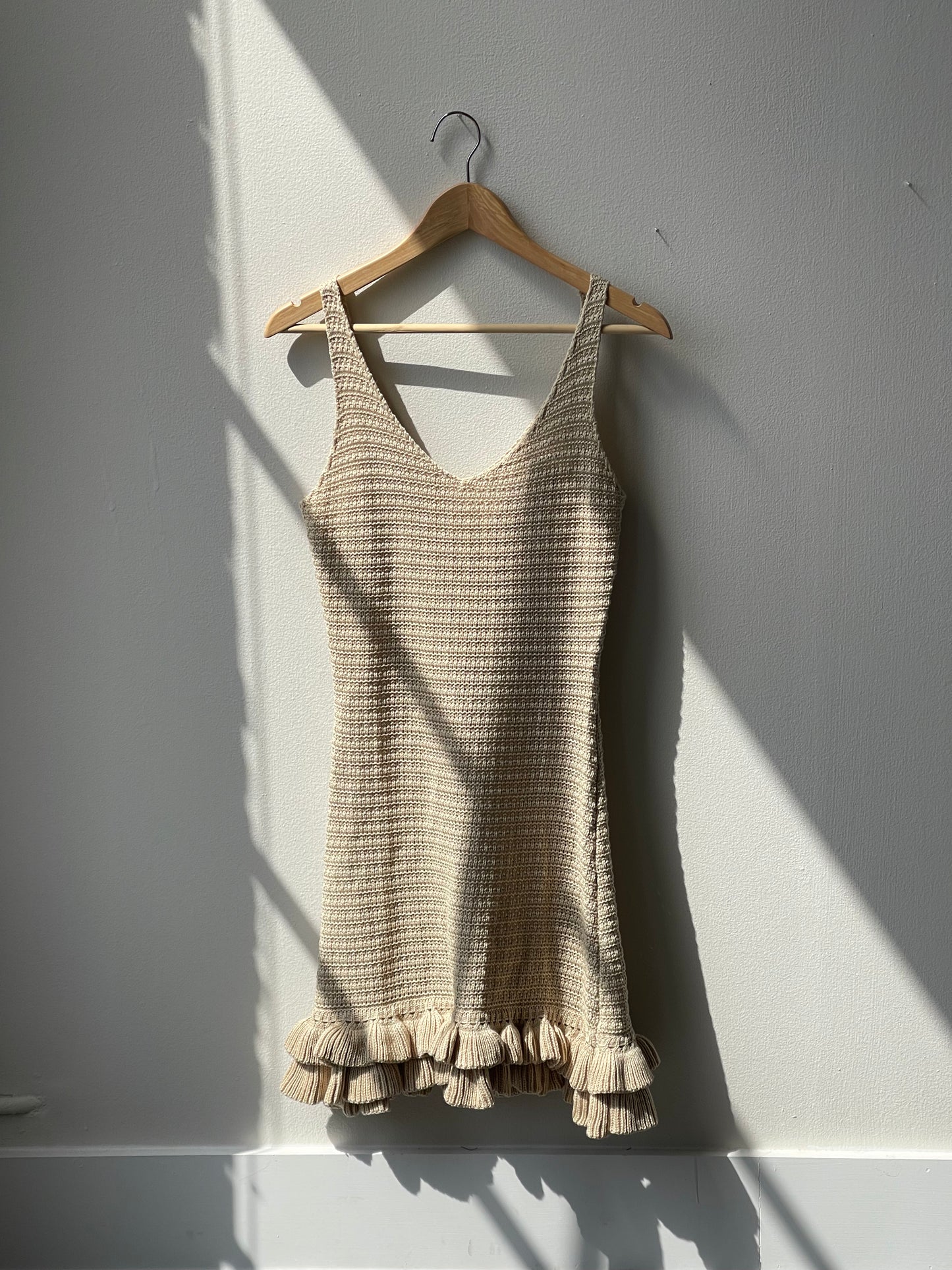 Susan Crochet Knit Ruffle Dress In Natural