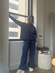 Lily Hoodie & Wide Leg Pant Set In Navy