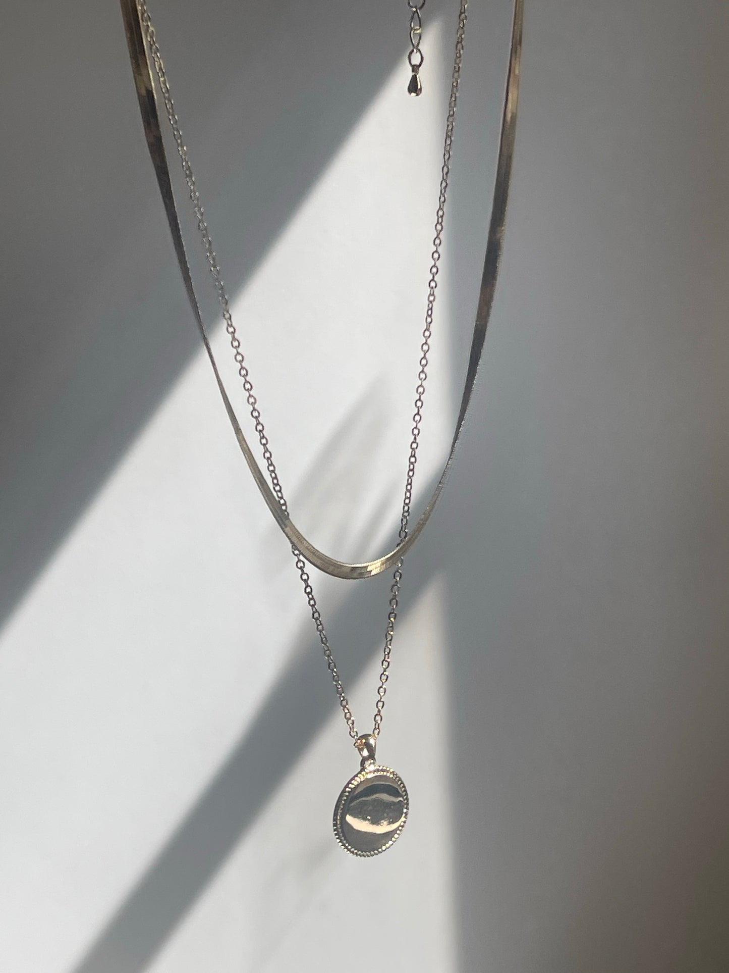 Layered Snake & Disc Drop Necklace In Gold