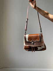 Chelsea Texas Leather Cowhide Tribal Saddle Bag
